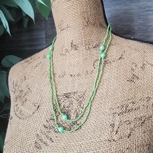 Lime Green Stone Beaded Long Layered Necklace